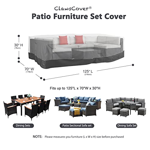 Outdoor Patio Furniture Set Covers Waterproof,Heavy Duty Wicker Rattan Sectional Sofa Set Cover,All Weather Patio Seating Dining Sets Cover,Fadeless and Durable Polyester Cloth,125Lx70Wx30H Inch