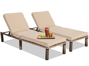 haverchair patio rattan chaise lounge chairs adjustable outdoor lounge chair recliner pe wicker furniture with cushion for deck, poolside, backyard (2)
