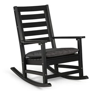 hopubuy outdoor rocking chair with cushion, hdpe patio rocking chair, all weather resistant rocker chair for porch garden yard living room,black