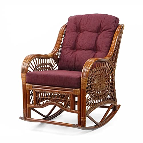 SunBear Furniture Rocking Malibu Lounge Chair ECO Natural Rattan Wicker Handmade Cognac (Light Brown Color) with Dark Brown Cushion (MR-MLBW)