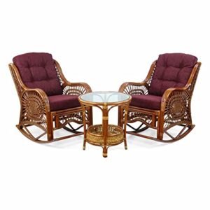 SunBear Furniture Rocking Malibu Lounge Chair ECO Natural Rattan Wicker Handmade Cognac (Light Brown Color) with Dark Brown Cushion (MR-MLBW)