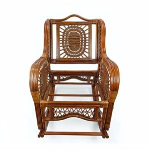 SunBear Furniture Rocking Malibu Lounge Chair ECO Natural Rattan Wicker Handmade Cognac (Light Brown Color) with Dark Brown Cushion (MR-MLBW)