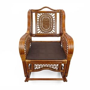 SunBear Furniture Rocking Malibu Lounge Chair ECO Natural Rattan Wicker Handmade Cognac (Light Brown Color) with Dark Brown Cushion (MR-MLBW)