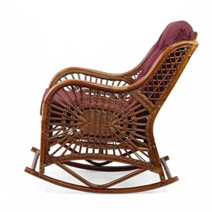 SunBear Furniture Rocking Malibu Lounge Chair ECO Natural Rattan Wicker Handmade Cognac (Light Brown Color) with Dark Brown Cushion (MR-MLBW)