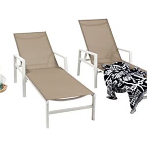 VARVIND Outdoor Patio Lounge Chair Set of 2, Aluminum Chaise Lounge Outdoor with 4 Adjustable Backrest Positions, Outdoor Patio Chaise Lounge Chairs Suitable for Backyard, Balcony, Poolside (Khaki)