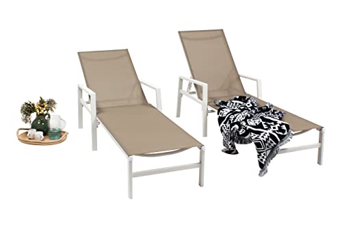 VARVIND Outdoor Patio Lounge Chair Set of 2, Aluminum Chaise Lounge Outdoor with 4 Adjustable Backrest Positions, Outdoor Patio Chaise Lounge Chairs Suitable for Backyard, Balcony, Poolside (Khaki)