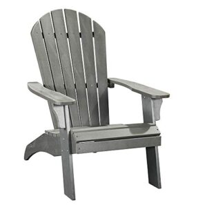 polyteak extra large adirondack chair, premium weather resistant poly lumber, outdoor patio furniture, up to 350 lbs, wide seat outside chairs for porches, decks, and pool side, king collection, grey