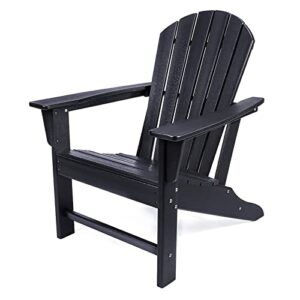 polydun adirondack chair, hdpe outdoor weather resistant plastic patio chairs for pool, deck, garden, backyard, fire pit and lawn chairs (black)