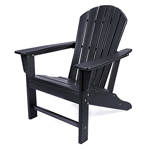 POLYDUN Adirondack Chair, HDPE Outdoor Weather Resistant Plastic Patio Chairs for Pool, Deck, Garden, Backyard, Fire Pit and Lawn Chairs (Black)