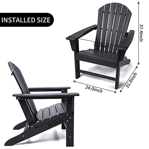 POLYDUN Adirondack Chair, HDPE Outdoor Weather Resistant Plastic Patio Chairs for Pool, Deck, Garden, Backyard, Fire Pit and Lawn Chairs (Black)