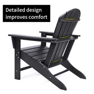 POLYDUN Adirondack Chair, HDPE Outdoor Weather Resistant Plastic Patio Chairs for Pool, Deck, Garden, Backyard, Fire Pit and Lawn Chairs (Black)