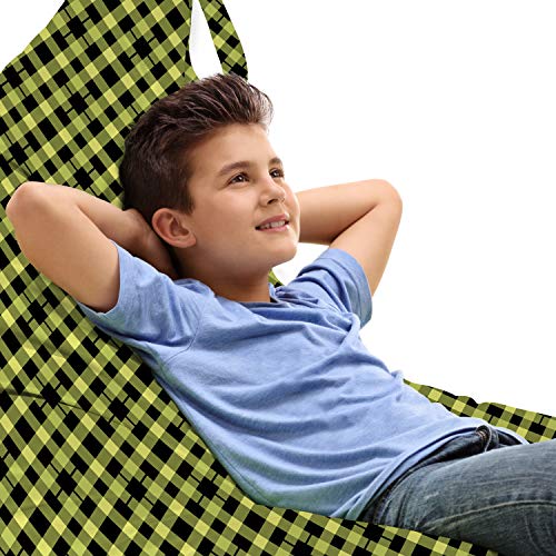 Lunarable Plaid Lounger Chair Bag, Diagonal Designed Retro Style Checkered Art Illustration Print, High Capacity Storage with Handle Container, Lounger Size, Apple Green and Charcoal Grey