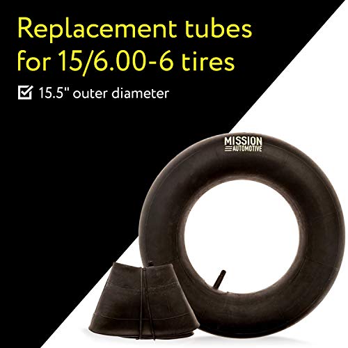 Premium Replacement Tire Inner Tubes with TR-13 Valve Stem - 2 Pack - 15x6.00-6"- Great for Riding Mowers, Lawn Mowers, Go Karts, and Golf Carts - Utility Tools - Mission Automotive