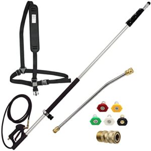 biswing commercial grade telescoping pressure washer wand for pressure washers with belt, gutter cleaner attachments & 5 nozzle tips, 4000 psi