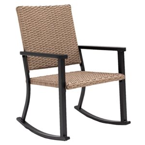 c-hopetree outdoor rocking chair for outside patio porch, metal frame, natural all weather wicker