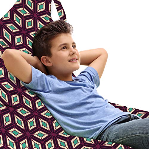 Lunarable Moroccan Lounger Chair Bag, Retro Influences Geometric Mosaic Inspired Tile Like Cube Effects, High Capacity Storage with Handle Container, Lounger Size, Maroon Seafoam and Cream