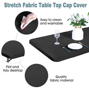 6 Pieces Spandex Tablecloth Stretch Fitted Tablecloth Polyester Fitted Picnic Table Cover Washable Folding Table Cover Rectangle Tablecloth with Elastic for Picnic Party(Black,60 x 30 x 30 Inch)