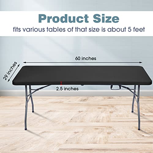 6 Pieces Spandex Tablecloth Stretch Fitted Tablecloth Polyester Fitted Picnic Table Cover Washable Folding Table Cover Rectangle Tablecloth with Elastic for Picnic Party(Black,60 x 30 x 30 Inch)