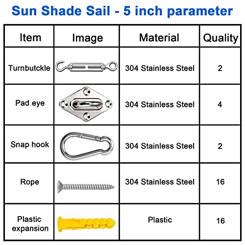 GOOSUO Shade Sail Hardware Kit 5 Inches, Sail Shade Hardware Kit for Triangle and Square, Sun Shade Sails Installation kit 304 Stainless Steel for Patio Lawn Garden Outdoors