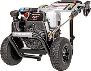 simpson cleaning msh3125 megashot 3200 psi gas pressure washer, 2.5 gpm, honda gc190 engine, includes spray gun and extension wand, 5 qc nozzle tips, 1/4-in. x 25-ft. morflex hose, (49-state), black