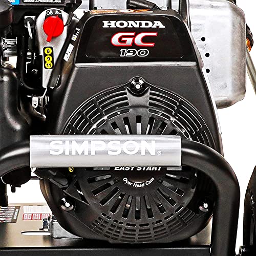 SIMPSON Cleaning MSH3125 MegaShot 3200 PSI Gas Pressure Washer, 2.5 GPM, Honda GC190 Engine, Includes Spray Gun and Extension Wand, 5 QC Nozzle Tips, 1/4-in. x 25-ft. MorFlex Hose, (49-State), Black