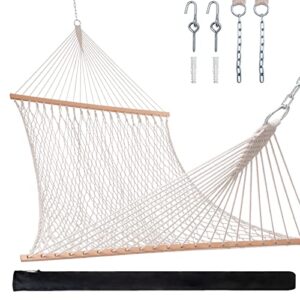 glossday 13 ft rope hammock, outdoor double hammock for large woven, cotton rope hammocks for outside 2 person, with chains, tree hooks and carrying bag, 450 lbs weight capacity