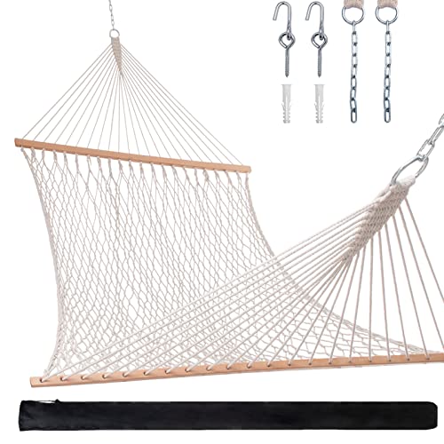 GLOSSDAY 13 FT Rope Hammock, Outdoor Double Hammock for Large Woven, Cotton Rope Hammocks for Outside 2 Person, with Chains, Tree Hooks and Carrying Bag, 450 lbs Weight Capacity