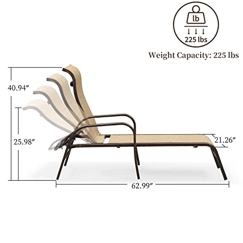 PURPLE LEAF Chaise Lounge Chairs for Outdoor 3 Pieces Cast Aluminum Sunbathing Lounge Chair for Patio Lawn Pool Luxury Tuscan Style Patio Lounge Chair（Khaki）