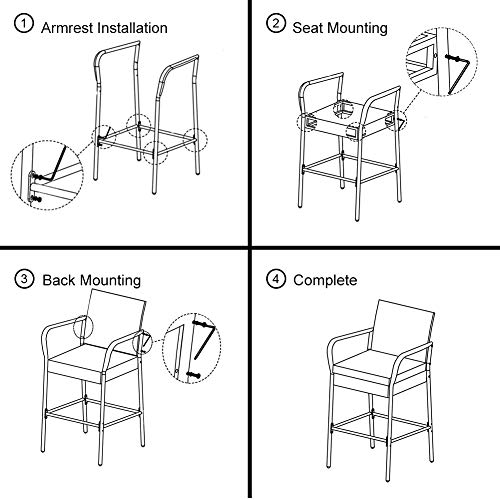 Sundale Outdoor 2 Pieces Patio Bar Stools, All-Weather Wicker Bar Stools Rattan Chairs Set of 2, Counter Height Tall Chair with Arms, Turquoise Cushion, Patio Furniture - Steel, Brown