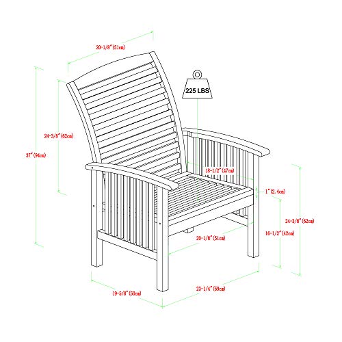 Walker Edison Rendezvous Modern 3 Piece Solid Acacia Wood Slat Back Outdoor Chair and Side Table Set, Set of 3, Grey Wash