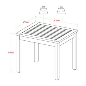 Walker Edison Rendezvous Modern 3 Piece Solid Acacia Wood Slat Back Outdoor Chair and Side Table Set, Set of 3, Grey Wash