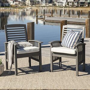 Walker Edison Rendezvous Modern 3 Piece Solid Acacia Wood Slat Back Outdoor Chair and Side Table Set, Set of 3, Grey Wash