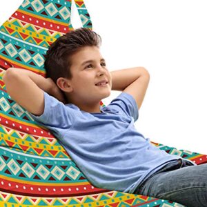 lunarable tribal lounger chair bag, geometric illustration of triangles rhombus polka dots, high capacity storage with handle container, lounger size, multicolor