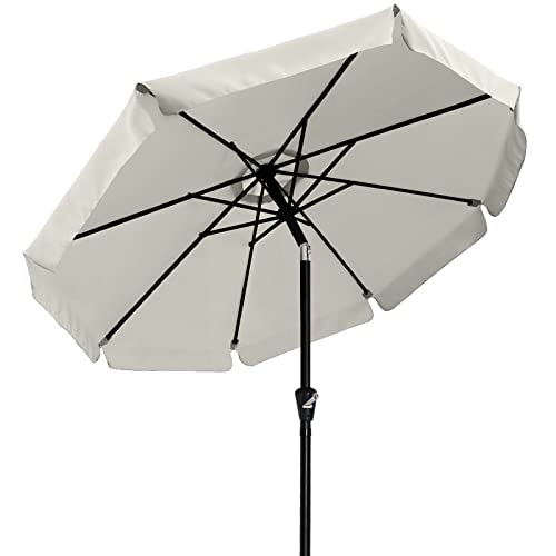 HLong 9FT Outdoor Patio Umbrella,Market Table Umbrella with Valance,Push Button Tilt and Crank,8 Ribs,Light Beige