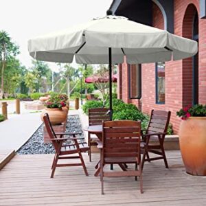 HLong 9FT Outdoor Patio Umbrella,Market Table Umbrella with Valance,Push Button Tilt and Crank,8 Ribs,Light Beige