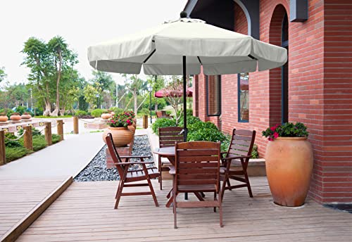 HLong 9FT Outdoor Patio Umbrella,Market Table Umbrella with Valance,Push Button Tilt and Crank,8 Ribs,Light Beige