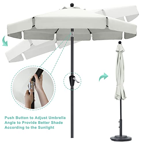 HLong 9FT Outdoor Patio Umbrella,Market Table Umbrella with Valance,Push Button Tilt and Crank,8 Ribs,Light Beige