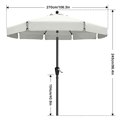 HLong 9FT Outdoor Patio Umbrella,Market Table Umbrella with Valance,Push Button Tilt and Crank,8 Ribs,Light Beige