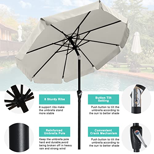 HLong 9FT Outdoor Patio Umbrella,Market Table Umbrella with Valance,Push Button Tilt and Crank,8 Ribs,Light Beige