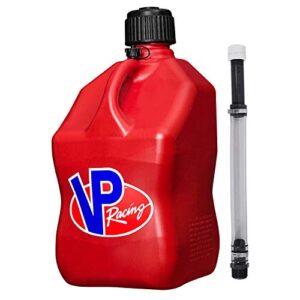 vp racing 5.5-gallon square motorsport racing utility rapid refilling liquid fuel jug can and 14 inch deluxe hose kit and cap, red