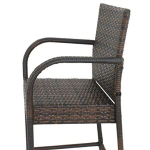 ZenStyle Set of 2 Rattan Style Barstool Brown Wicker Patio Bar Stool Indoor Outdoor with Footrest & Armrest