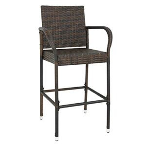 ZenStyle Set of 2 Rattan Style Barstool Brown Wicker Patio Bar Stool Indoor Outdoor with Footrest & Armrest