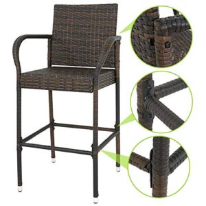 ZenStyle Set of 2 Rattan Style Barstool Brown Wicker Patio Bar Stool Indoor Outdoor with Footrest & Armrest