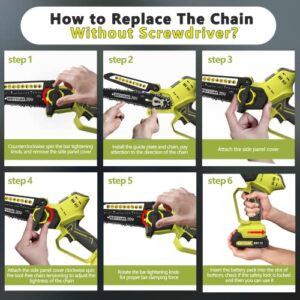 Mini Cordless Chainsaw Kit, SEYVUM Upgraded 6 Inch 2.9Lb One-Hand Handheld Electric Compact Portable Chainsaw, 20V 2.0Ah Rechargeable Battery Powered, for Tree Trimming and Branch Pruning Wood Cutting