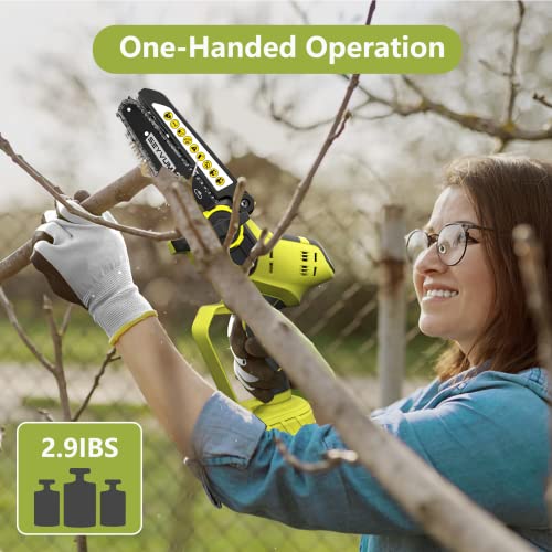 Mini Cordless Chainsaw Kit, SEYVUM Upgraded 6 Inch 2.9Lb One-Hand Handheld Electric Compact Portable Chainsaw, 20V 2.0Ah Rechargeable Battery Powered, for Tree Trimming and Branch Pruning Wood Cutting