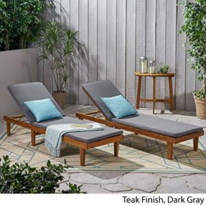 Christopher Knight Home Madge Oudoor Chaise Lounge with Cushion (Set of 2), Teak Finish, Dark Gray