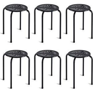 costway 6-pack steel stack stools, 17.5-inch height portable stackable backless school stools with daisy design, round classroom decoration stools set of 6 for kids children students, black