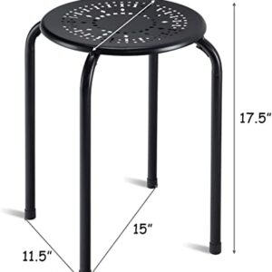 COSTWAY 6-Pack Steel Stack Stools, 17.5-Inch Height Portable Stackable Backless School Stools with Daisy Design, Round Classroom Decoration Stools Set of 6 for Kids Children Students, Black