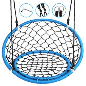 SereneLife Web Chair Swing 35.5" Inch Hanging Netted Seat Kids Indoor Outdoor Yard Round Circle Saucer Swing for Trees or Swing Sets - All Season UV Resistant Rope Net Swing