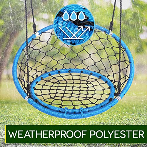 SereneLife Web Chair Swing 35.5" Inch Hanging Netted Seat Kids Indoor Outdoor Yard Round Circle Saucer Swing for Trees or Swing Sets - All Season UV Resistant Rope Net Swing